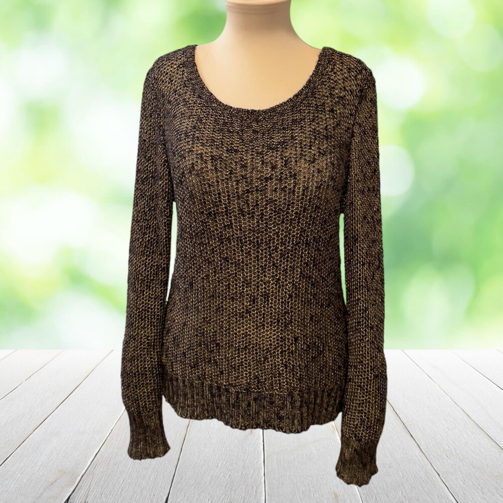 EILEEN FISHER Metallic Scoop Neck Sweater Brown Gold Shimmer Mohair Alpaca Sz M